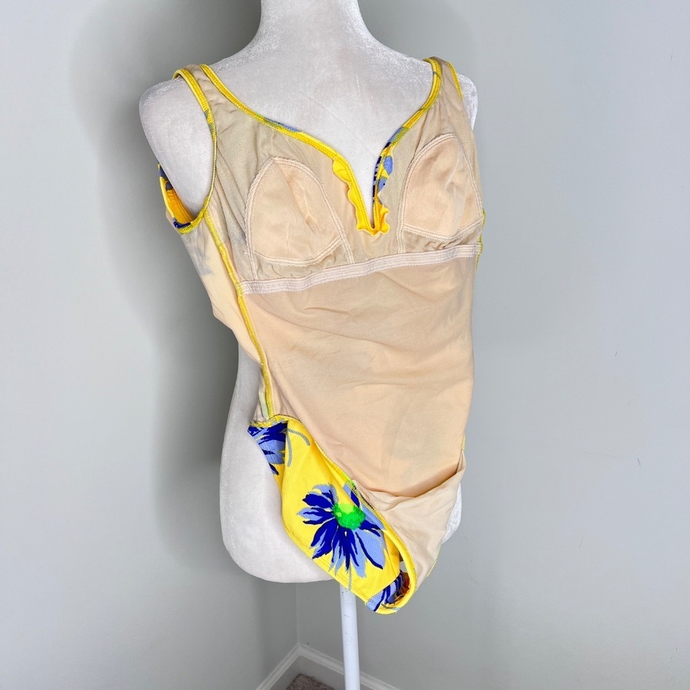 La Blanca Yellow Floral One-Piece Swimsuit w/Blue & Green Flowers - Picture 7 of 11